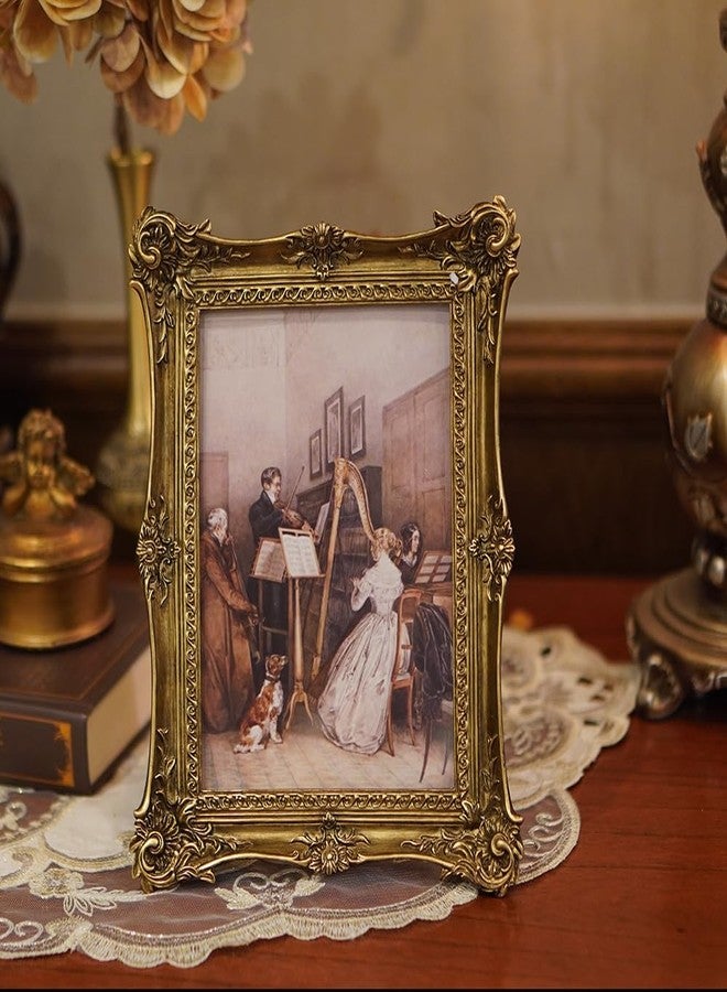 SIKOO Vintage Picture Frames 4x6 Antique Ornate Picture Frame Tabletop and Wall Mount Display Vintage Wall Decor Gallery Retro Home Decor Bronze Gold - Image 2